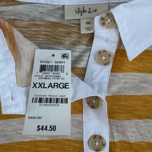 NWT Style & Co. Women's Striped Rugby Shirt in Oatmeal Size XXL - Picture 6 of 6
